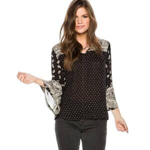Angie Bell Sleeve Paisley Peasant Blouse Bohemian Boho Hippie Women's XS